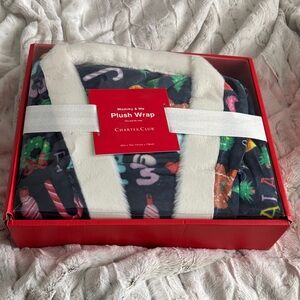Charter Club Festive Plush Wrap with White Trim